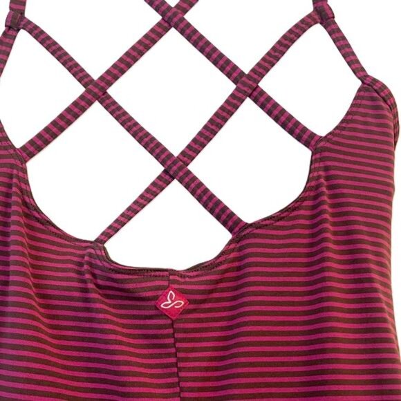 Prana Striped Racerback Midi Dress Purple Black Lattice Back Women's M - Picture 5 of 6